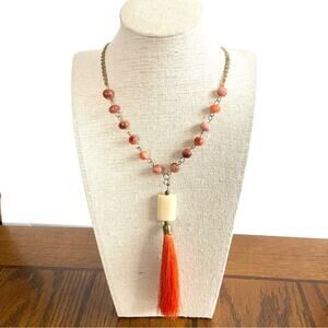 Zad Boho Orange Beaded Pendant Necklace NWT NEW